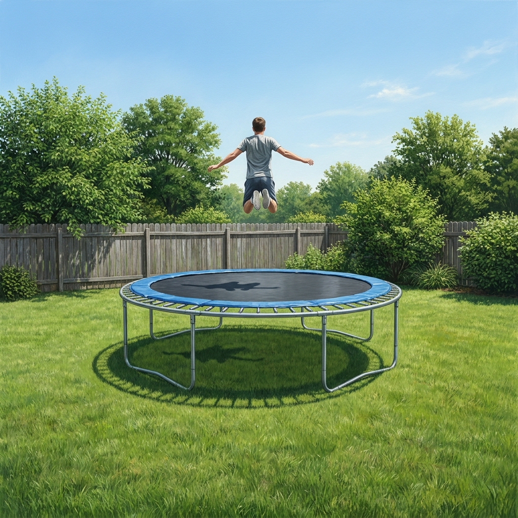 Think about a person jumping on a trampoline in a backyard. When the person jumps up, they always come back down. This.
