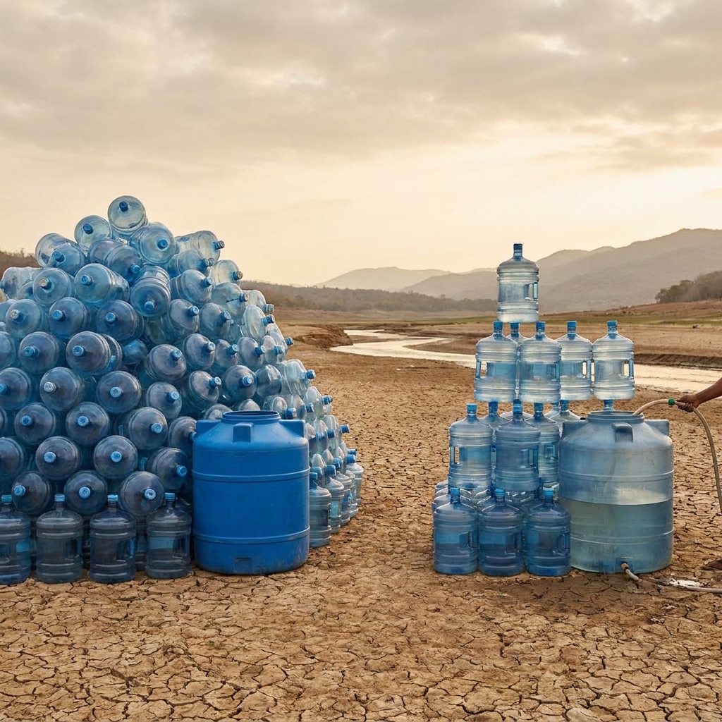 A household water bill tracks how much water is used. During a dry year, there is less water available in the system, so.