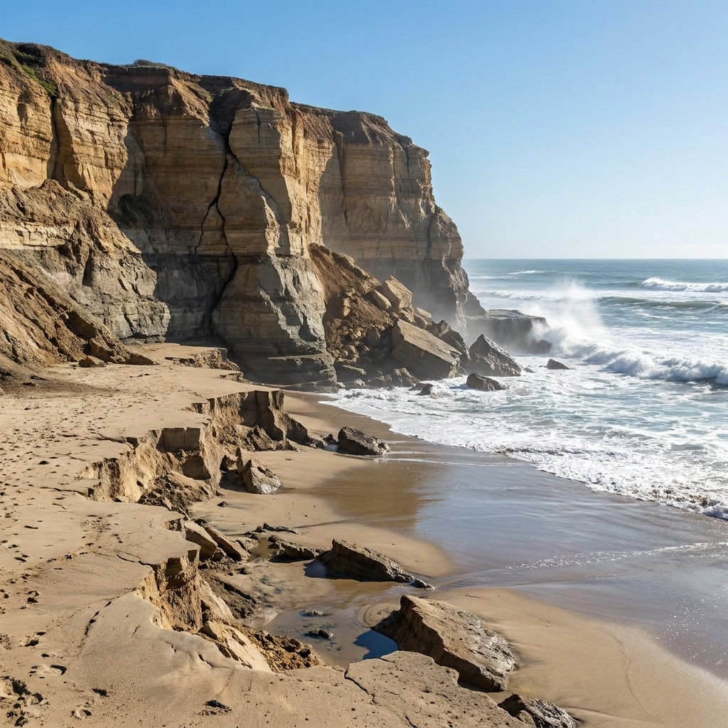 Coastal erosion is the wearing away of land along the shoreline by the action of waves, currents, and tides. This process.