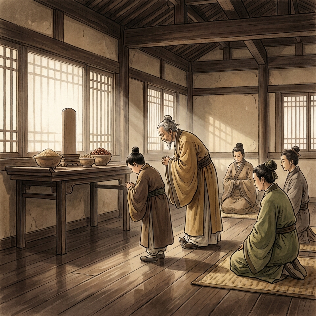 Confucianism uses rituals, or li, to show respect, such as bowing to ancestors during a festival. This ritual shows respect.