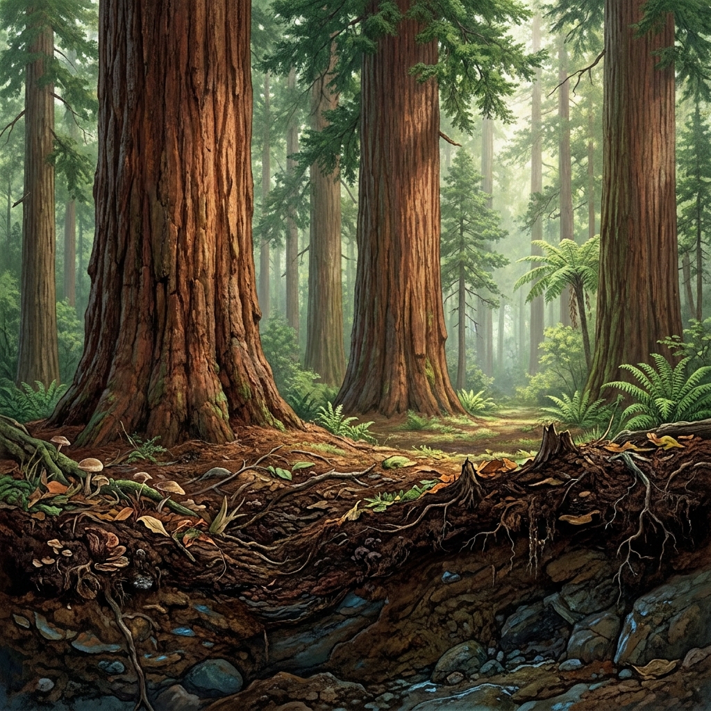 In a Sequoia sempervirens forest, we measure the carbon in the trees and the soil. We observe 50 tons of carbon in the.