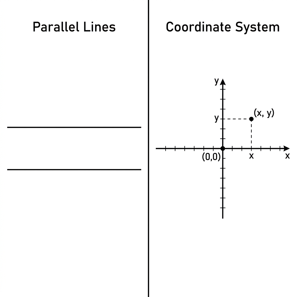 If two lines are parallel, they never cross. A coordinate system needs two perpendicular lines that meet at the origin. If.