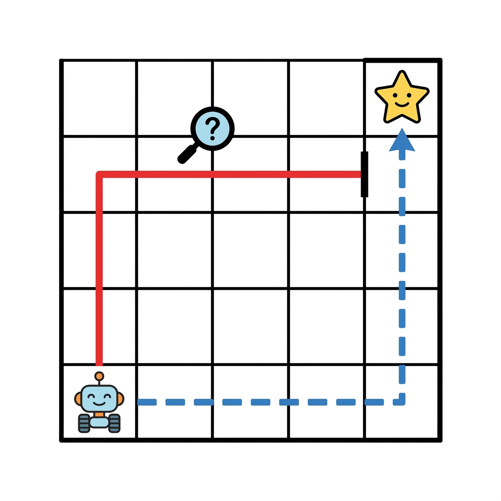 A set of steps for the robot is called an algorithm. Look at the path. The robot moves right, then down, then right. But the.