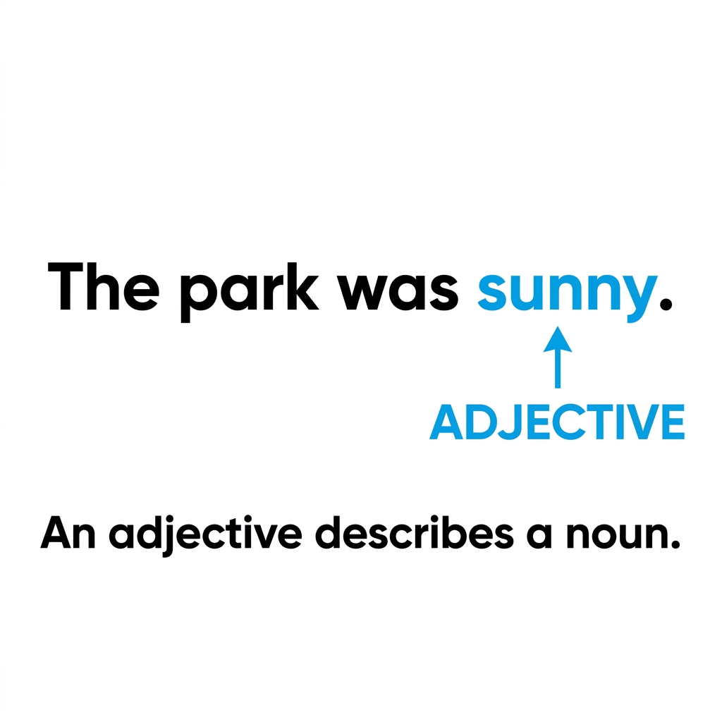 When we talk about our day, we can use special words to help others see what we mean. An adjective is a word that describes.