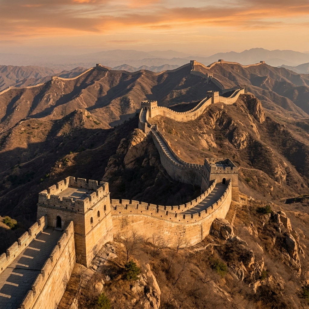 The text says: 'The Great Wall was built over many centuries. It is an impressive feat of engineering because it spans.
