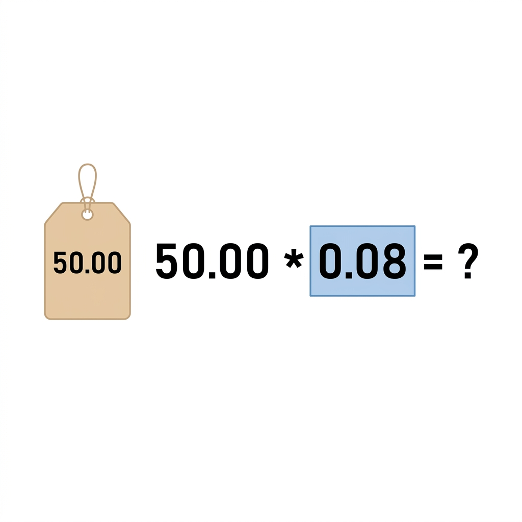 We want to find the sales tax on a 50 dollar item with an 8 percent tax rate. Let's figure out how much tax we pay.