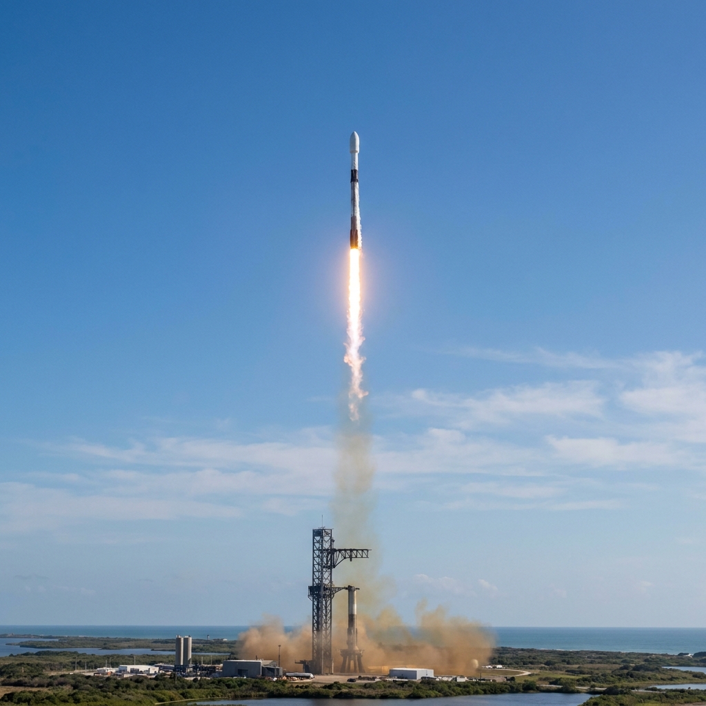 The passage says: The rocket launched into the vast space, leaving the ground behind. If we are not sure what 'vast' means.