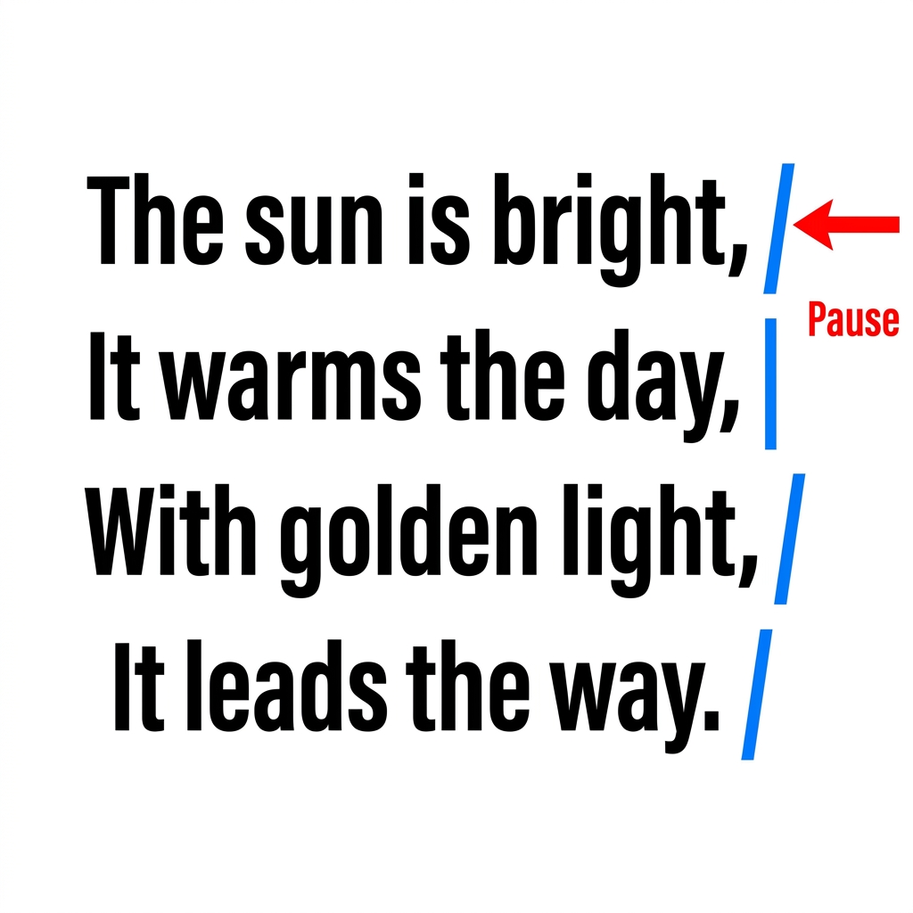 When reading a poem, you should follow the rhythm. If the poem has 4 lines, you might pause slightly at the end of each.