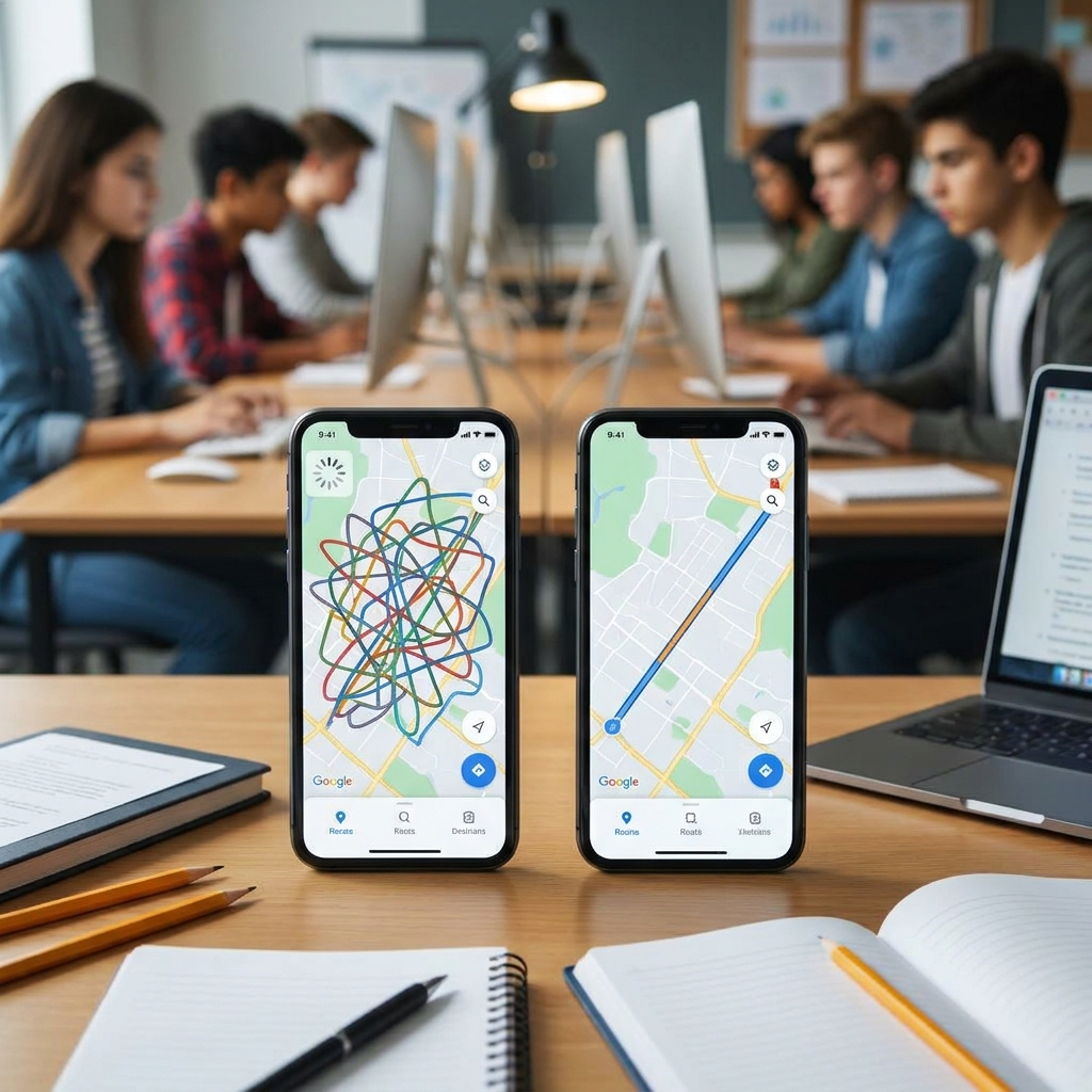 GPS software calculates a route from point A to point B using different search strategies. An iterative search examines.