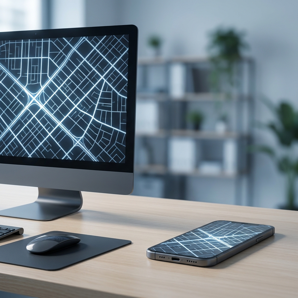 Consider a navigation app. On a desktop, you use a mouse to click a point on a digital representation of streets and paths.