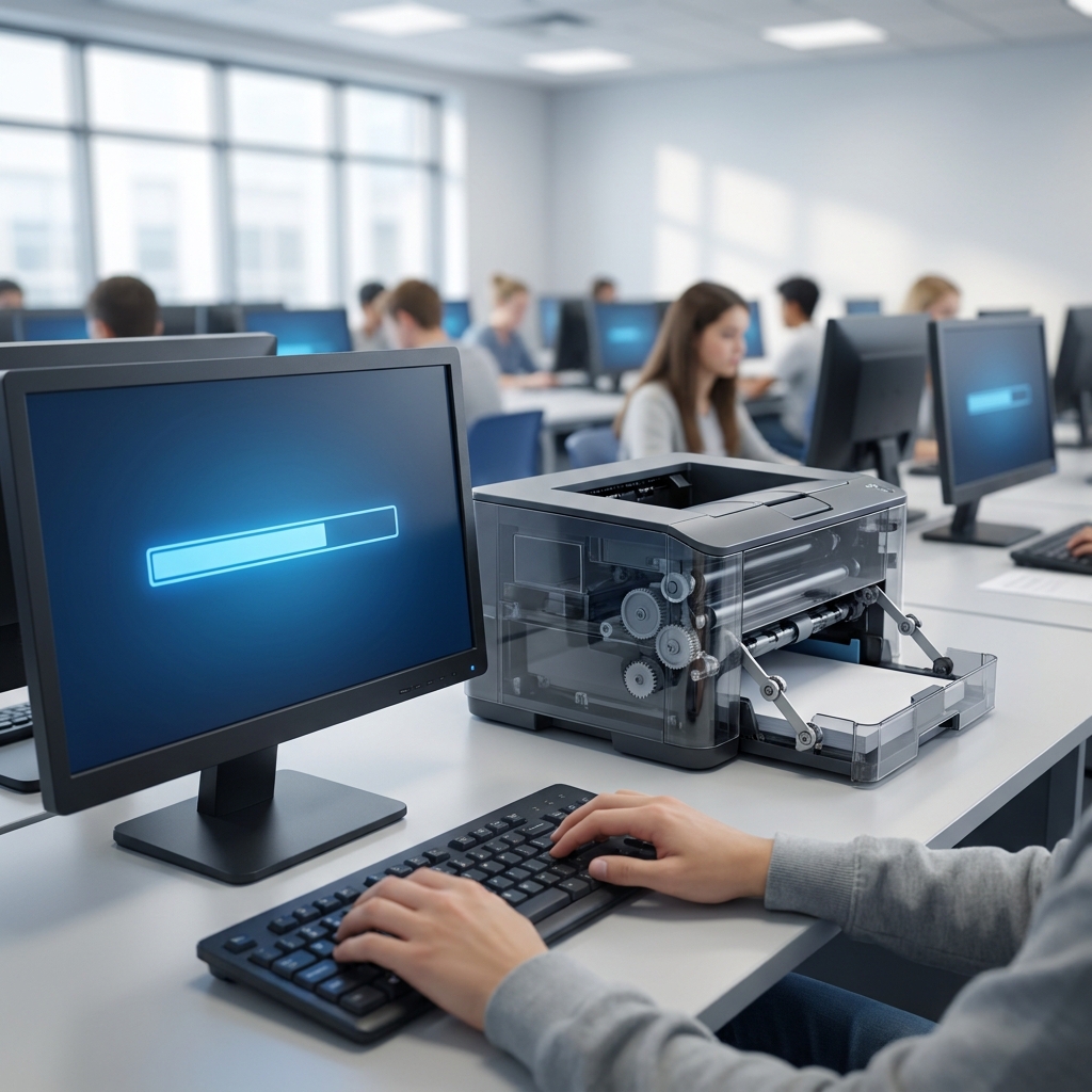 Example 1: A printer queue. When you click print, your document enters a queue. You see a status bar, but you don't control.