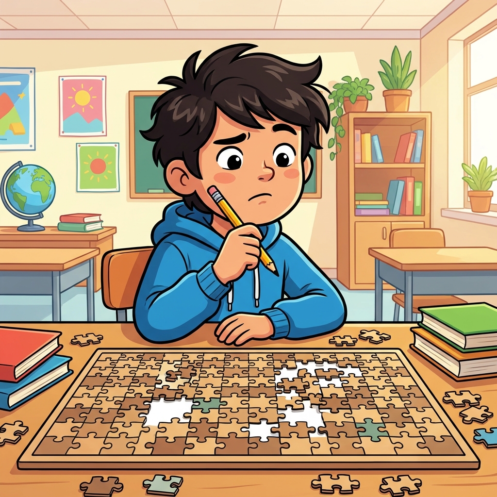 Look at the puzzle. It does not fit. You feel confused. Let us say it together: I am confused.