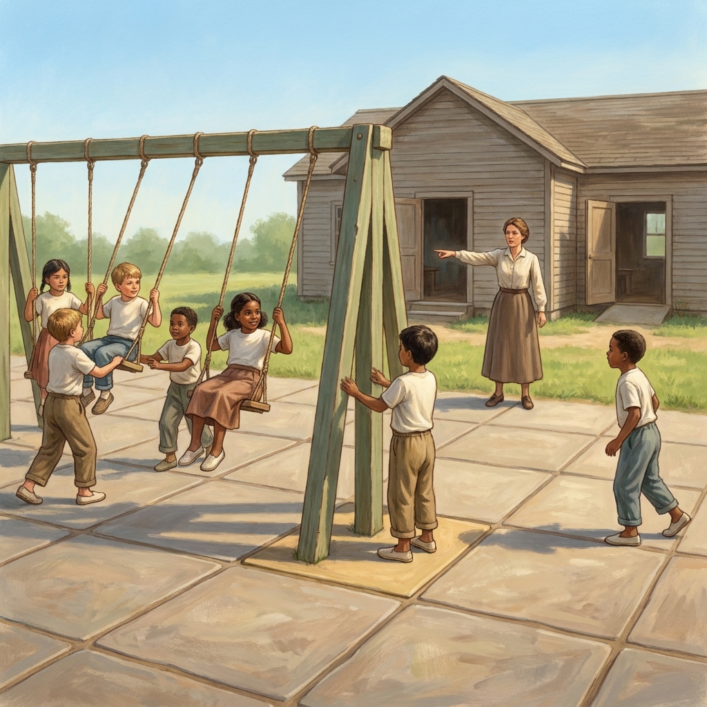The swings on the playground are located in the square labeled C1, which is found by looking at the C column and the 1 row.