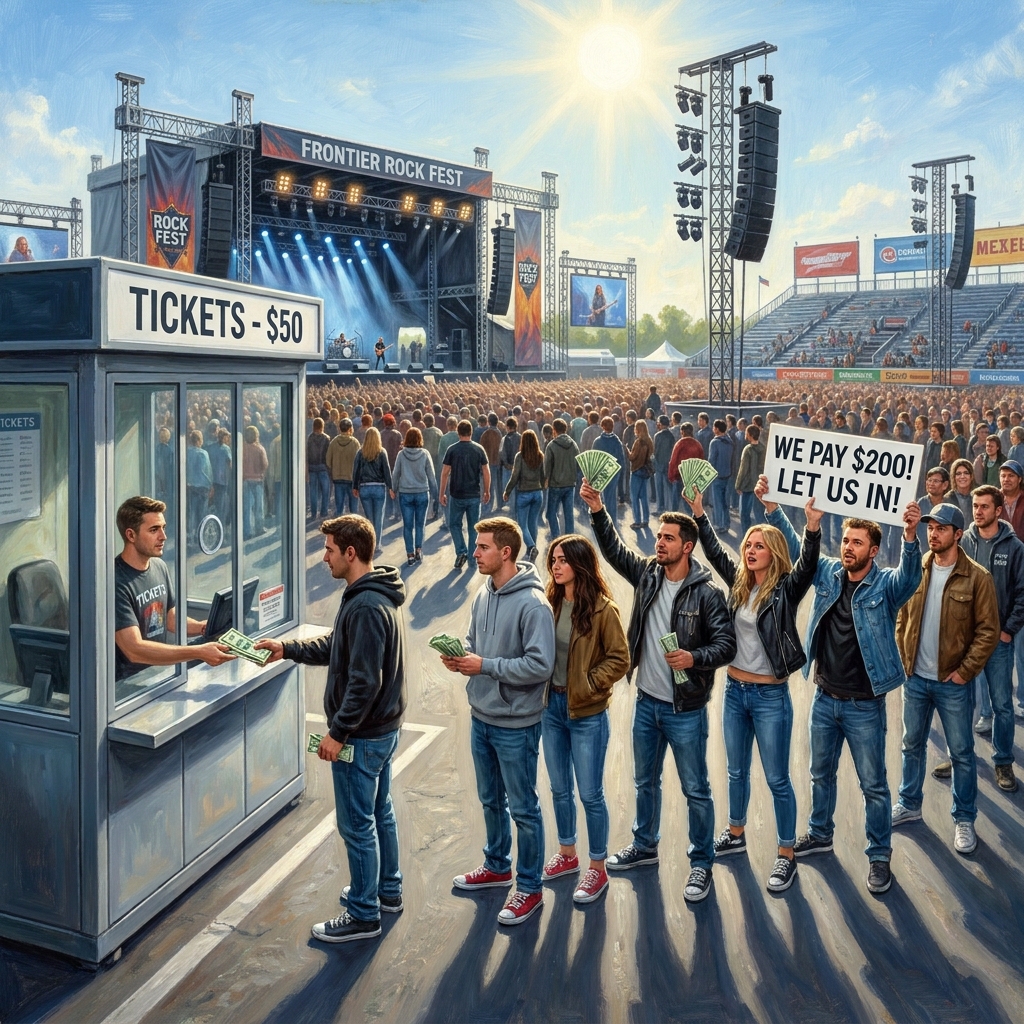 Now consider a popular rock concert where tickets are in high demand. The venue sets a ticket price at 50 dollars to keep.