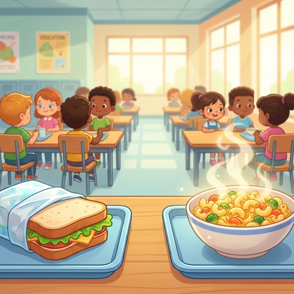 Think about two different school lunches. In one story, a student packs a sandwich from home. In another, the student buys a.