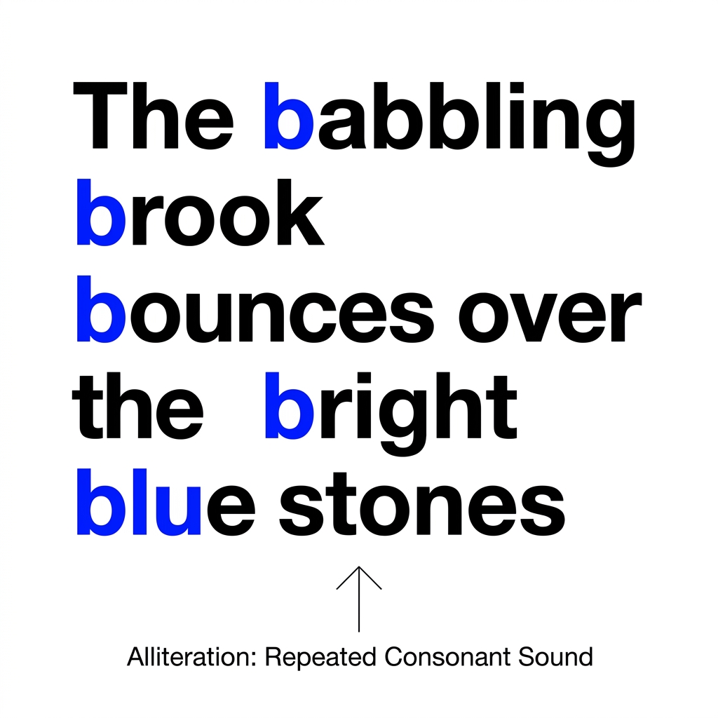 Poetry often uses sound patterns to create a rhythm or mood. One common device is alliteration, which is the repetition of.