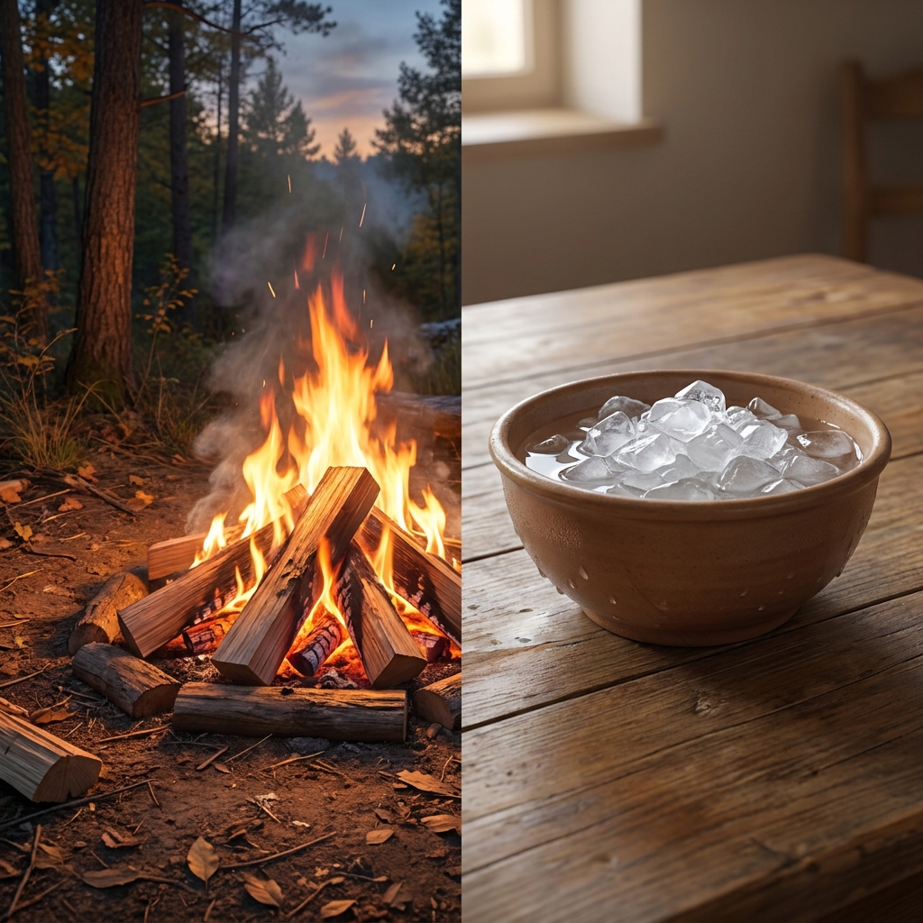 Think about cooking food over a campfire. The wood burns, releasing heat that cooks the food. Now compare that to melting.