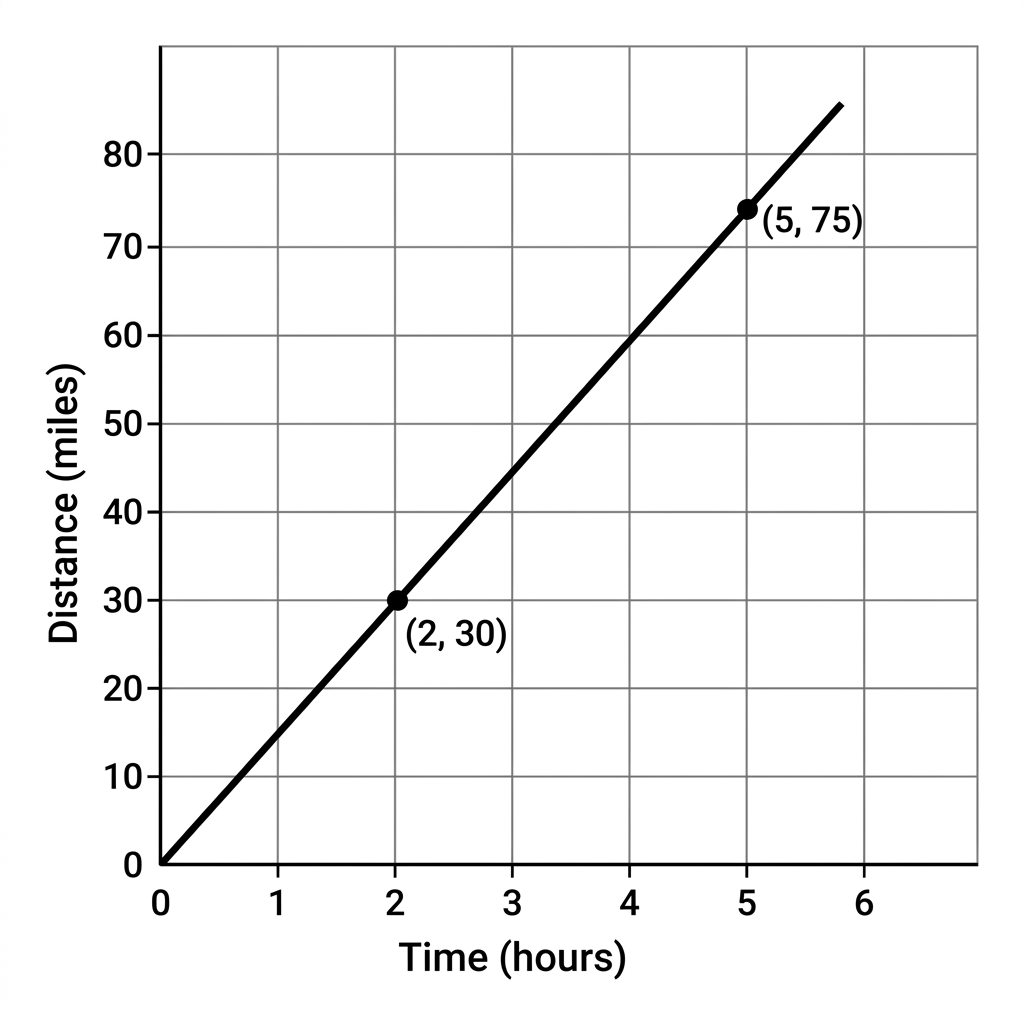 If a cyclist travels 30 miles in 2 hours, let's find how many miles the cyclist travels in 5 hours. First, we find the unit.