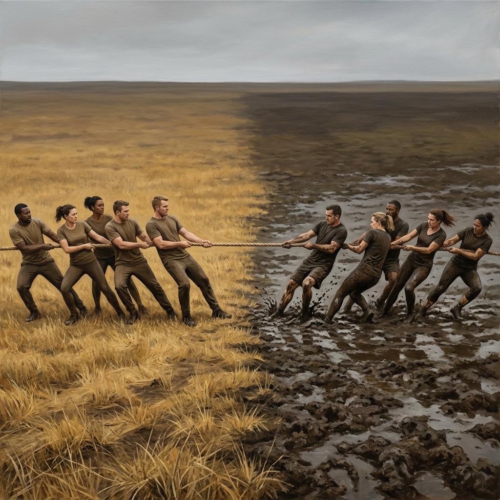 Imagine a tug of war in a field that is half dry grass and half deep, wet mud. The team on the dry grass has a better grip.