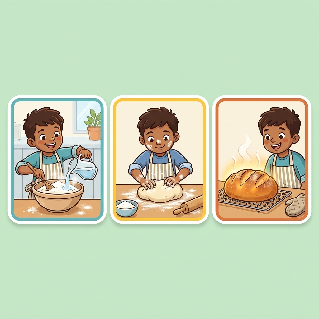 Sequencing is a structure that puts information in a specific order. For a bread recipe, the sequence is: first, mix the.