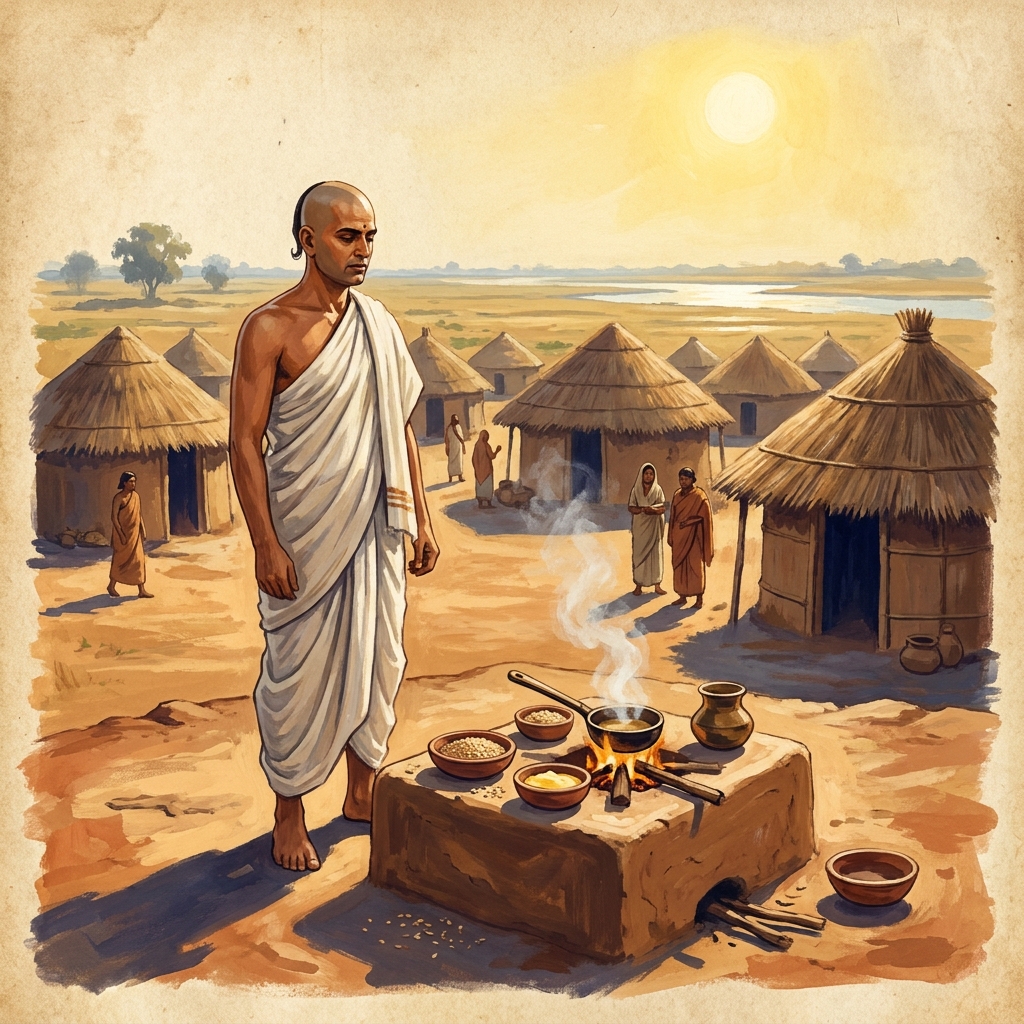 A Brahmin performs a ritual at a temple. This is an example of the caste system because the Brahmin's role is to lead.