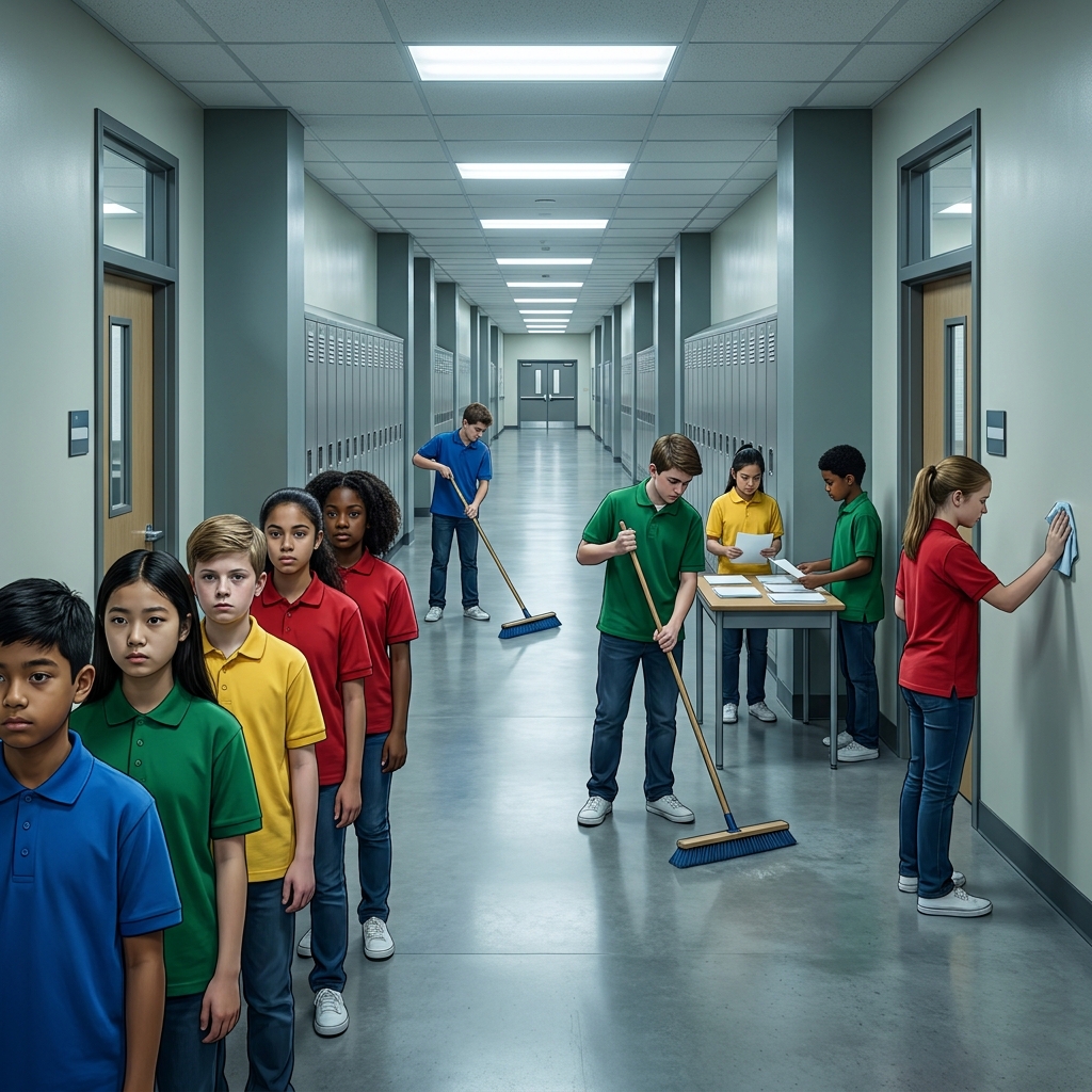 Imagine a school where every student is assigned a specific job on their first day, and they must keep that job for their.