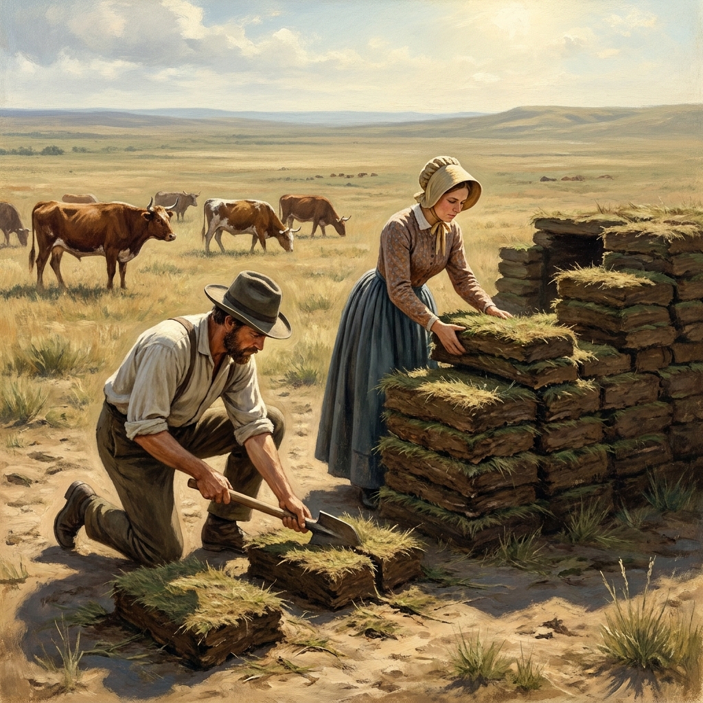 Settlers in the Nebraska Territory had to build homes out of sod, which is thick grass and dirt. Because there was no wood.