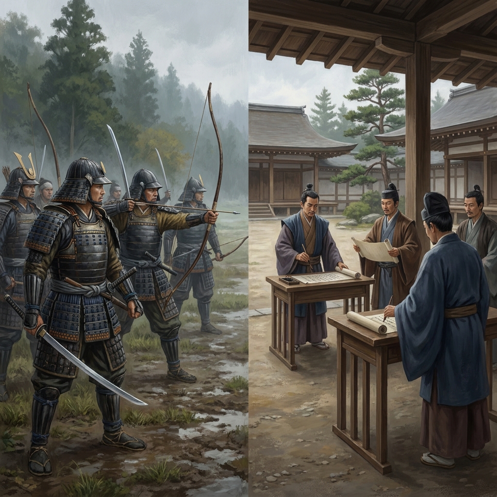 In a military society, the duties of the samurai were distinct from those of civilian officials. A samurai had a martial.