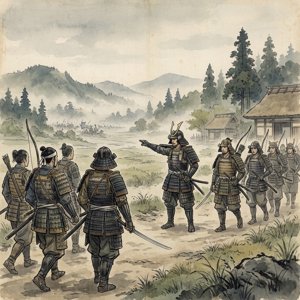 The oath states that the samurai will follow the Minamoto leader into battle and protect his lands at all costs. This shows.