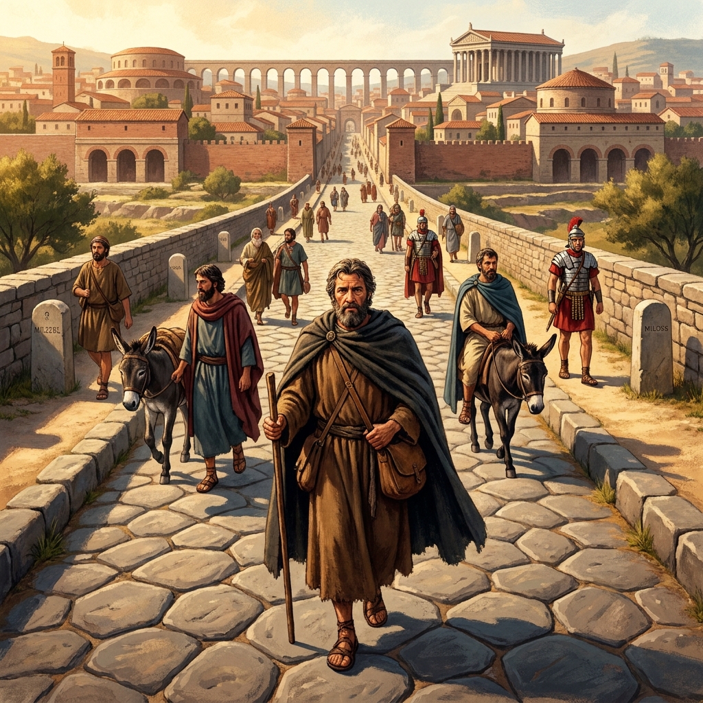 Paul the Apostle traveled thousands of miles across the Roman Empire to share his message. He used the well-maintained Roman.