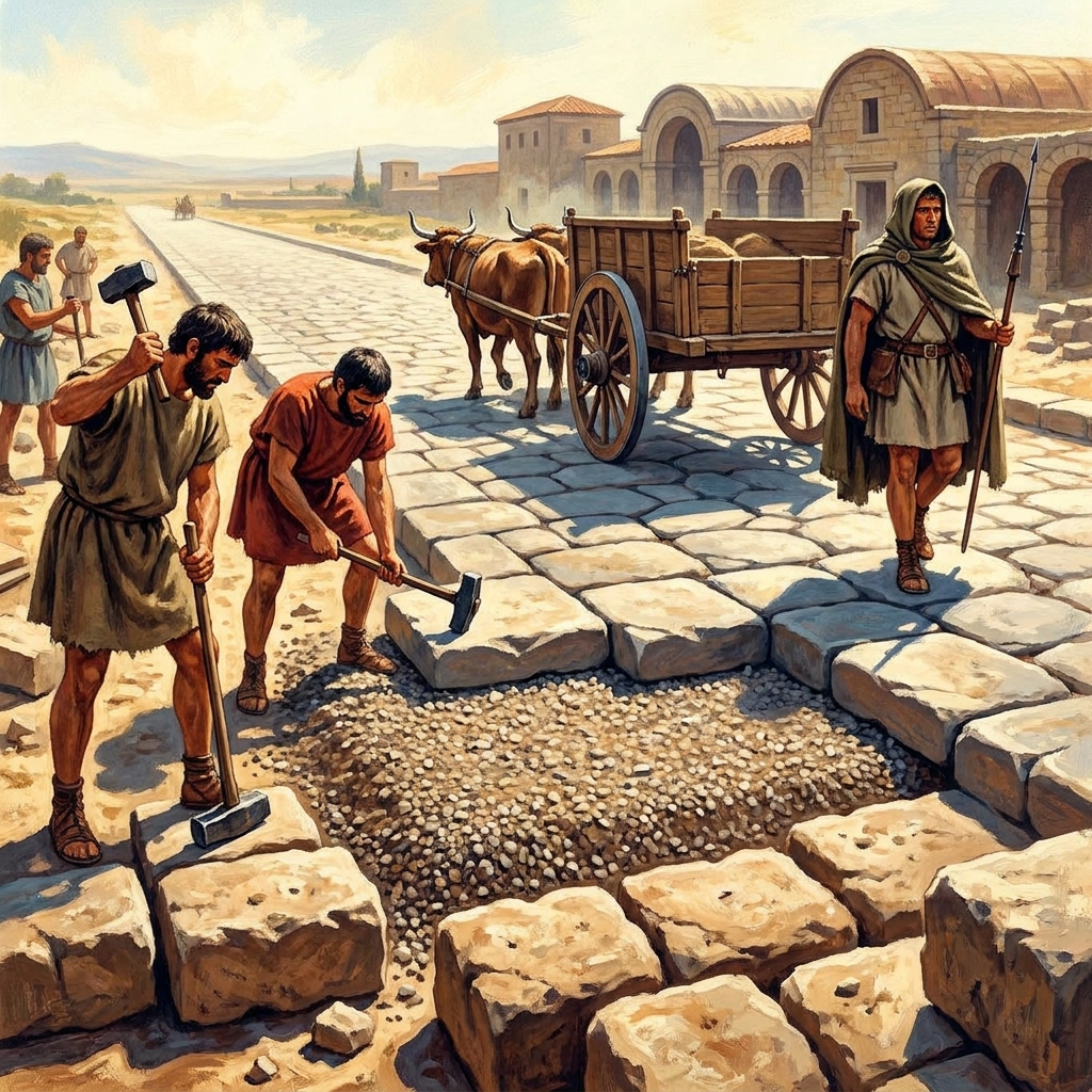 The construction of Roman roads is a perfect example of infrastructure. These roads were built with layers of stone and.