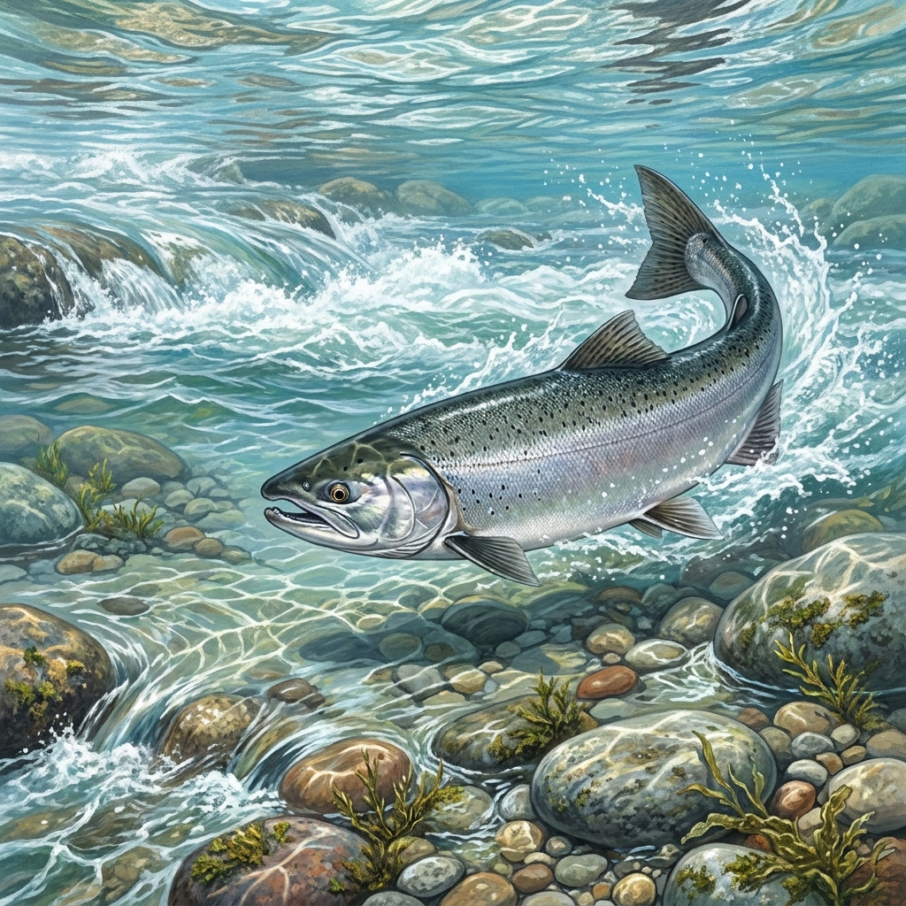 Imagine a salmon swimming upstream against a steady river current. The water pushes against the salmon, and the salmon must.