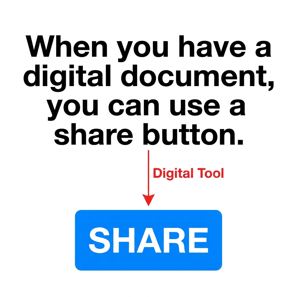 When you have a digital document, you can use a share button. This button lets you give a friend permission to look at your.