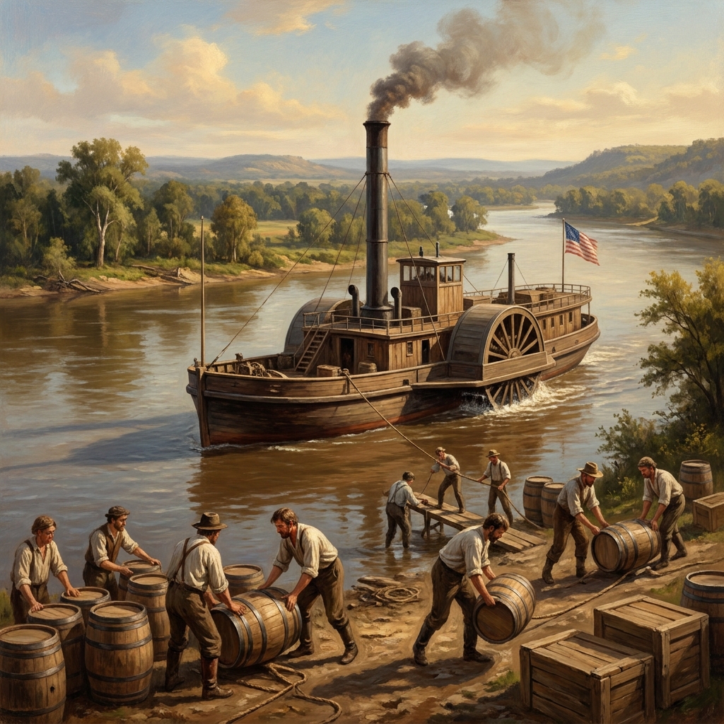 Steamboats on the Mississippi River were a major example of how river commerce relied on water access. Because the river was.