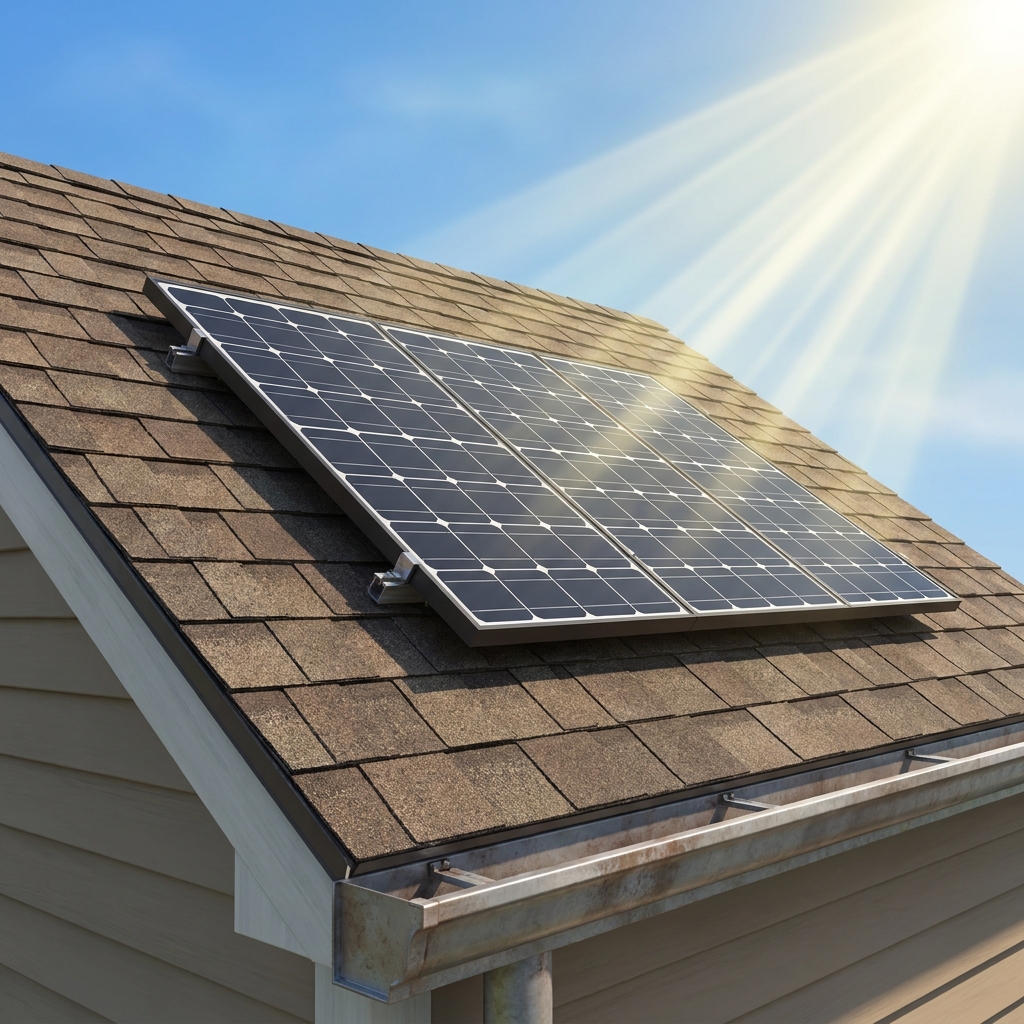 Consider a solar panel on a roof. Sunlight hits the panel, and the panel converts that light energy into electricity. Let's.