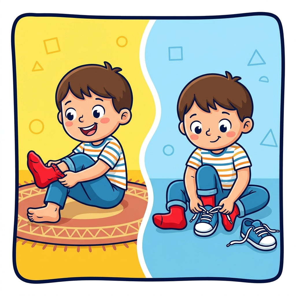 A story is a story. We use sequence to put things in order. First, I put on my socks. Last, I put on my shoes. I told a.