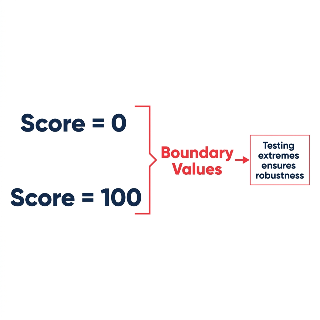 Example two: Testing the same grade calculator with 0 and 100. These are boundary values. Testing them ensures the program.