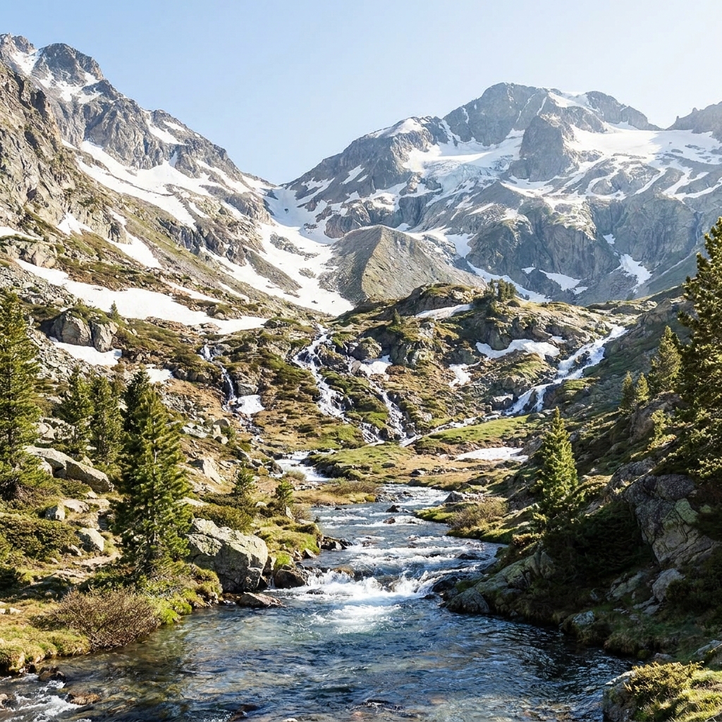In the mountains, solar energy melts the snowpack. Gravity then pulls the liquid water down the mountain slopes into rivers.