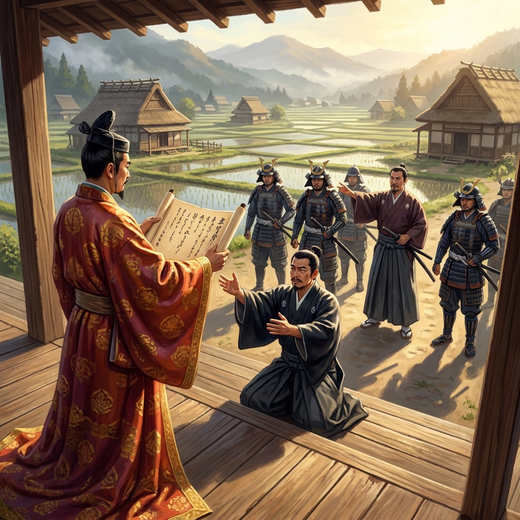 In medieval Japan, the shogun granted land to a daimyo. The daimyo then provided protection and land to the samurai. This.