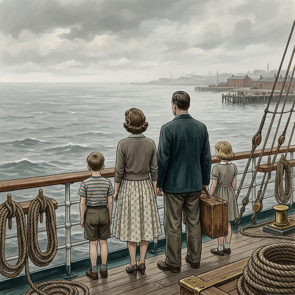 One family moved by ship in 1950 to find work. This is a family history because it tells us who moved, when they moved, and.