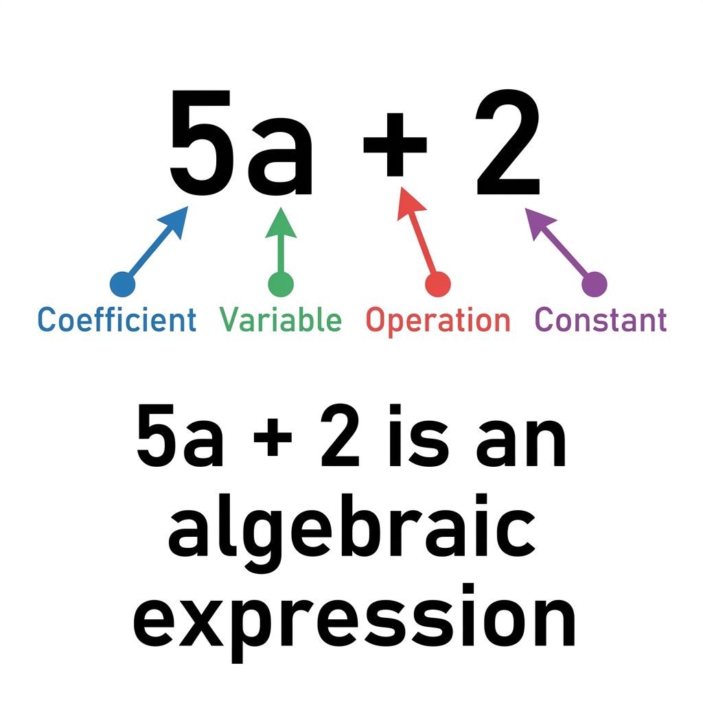 The expression 5a + 2 is an algebraic expression because it has a number, a variable, and an operation. It represents a.