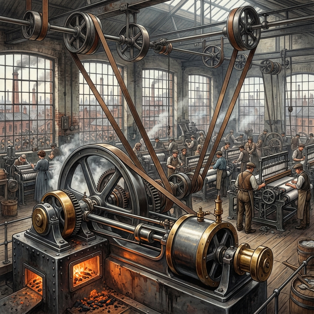 In a text about the Industrial Revolution, one paragraph states, 'The invention of the steam engine allowed factories to.