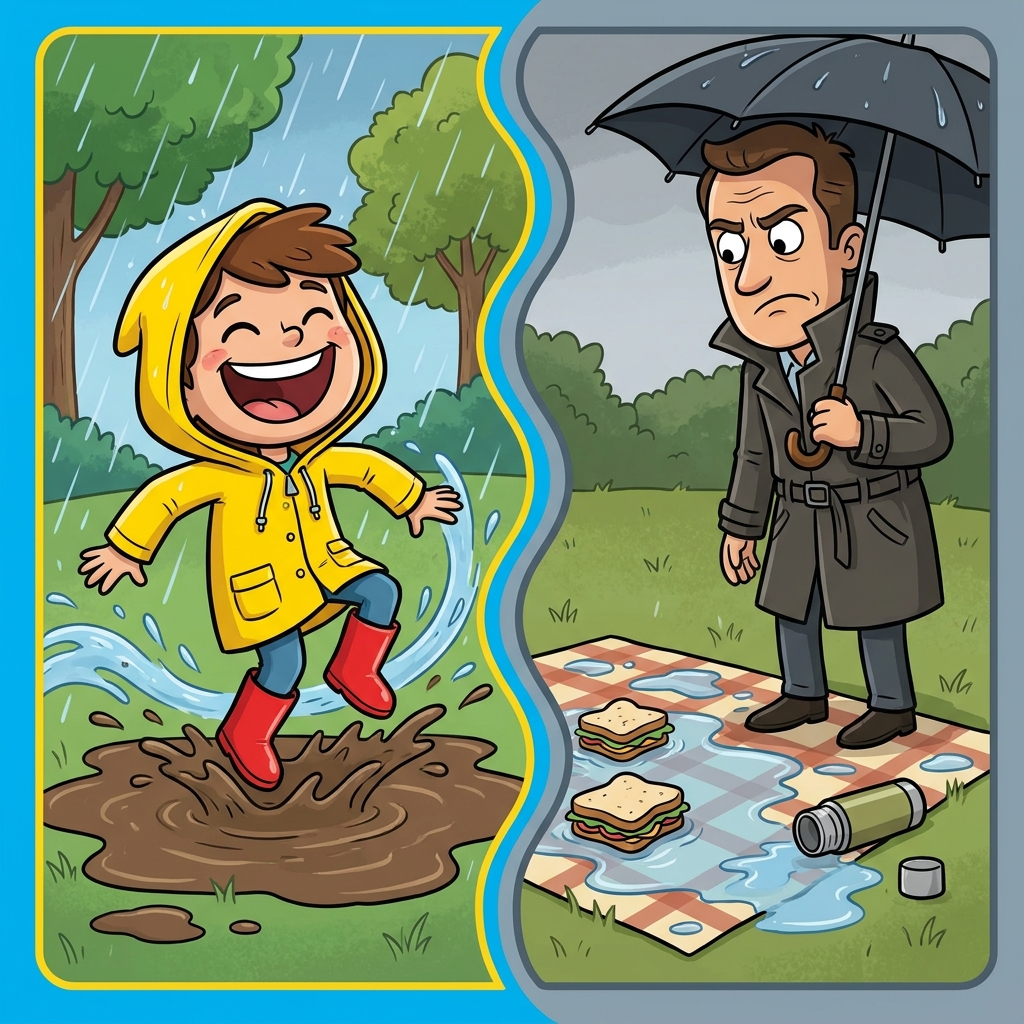 Example one: A character loves the rain because they like to jump in puddles. You, the reader, might dislike the rain.