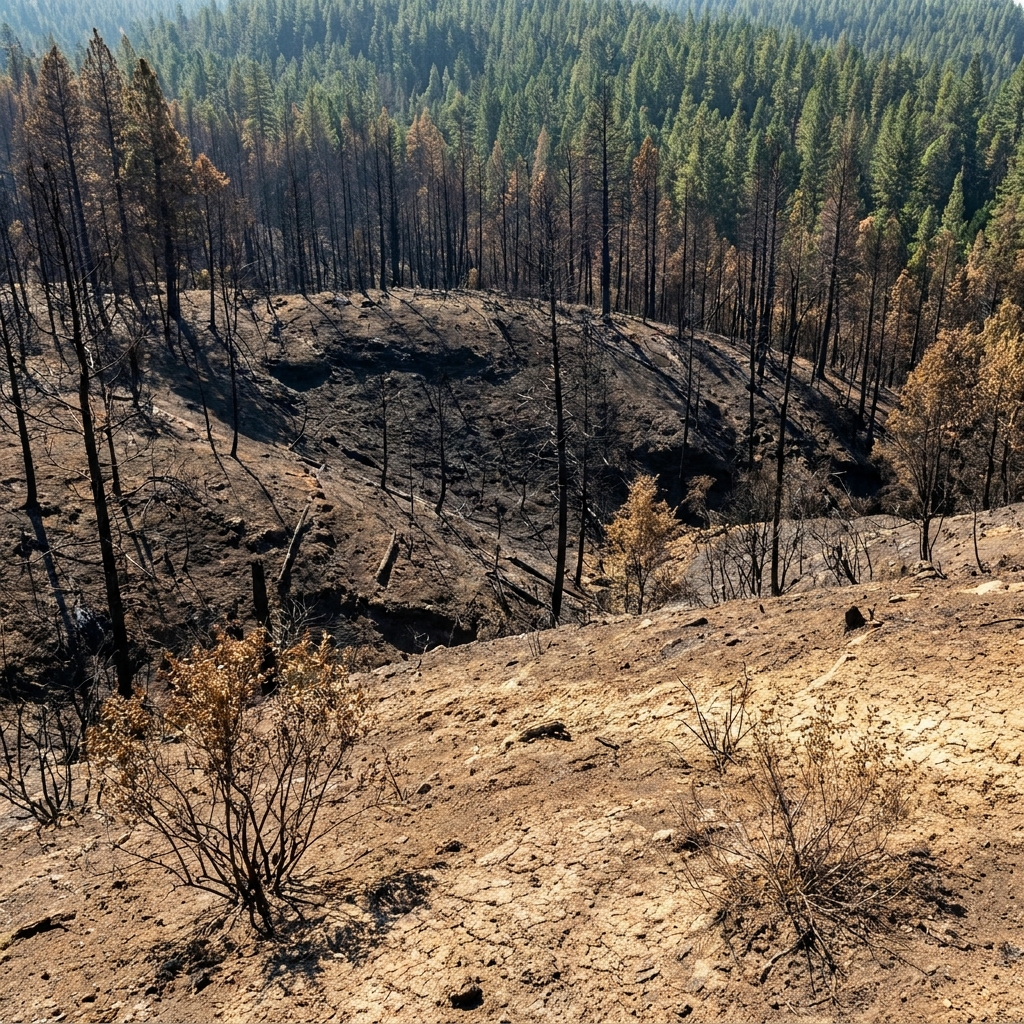 Large wildfires create long-term changes in forest ecosystems. For example, when 100 trees burned in fire create a large.