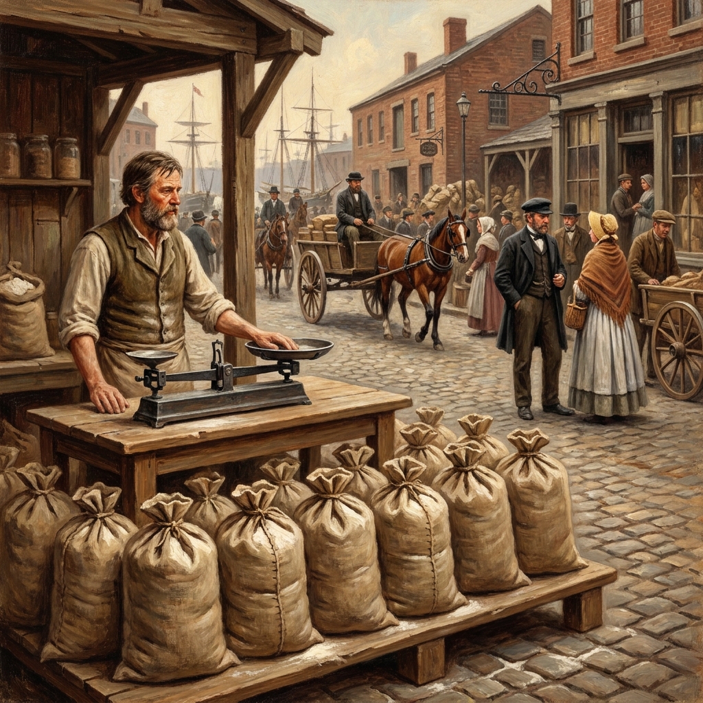 Imagine a 19th-century flour merchant who has 10 bags of flour to sell. If the merchant sets the price of flour too high.