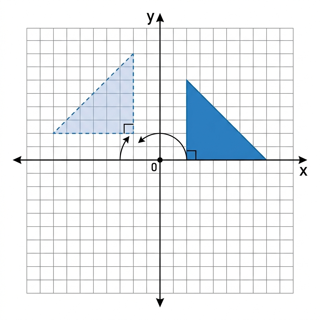 Consider a right triangle rotated 90 degrees around the origin. Because rotation is a rigid transformation, the 90 degree.