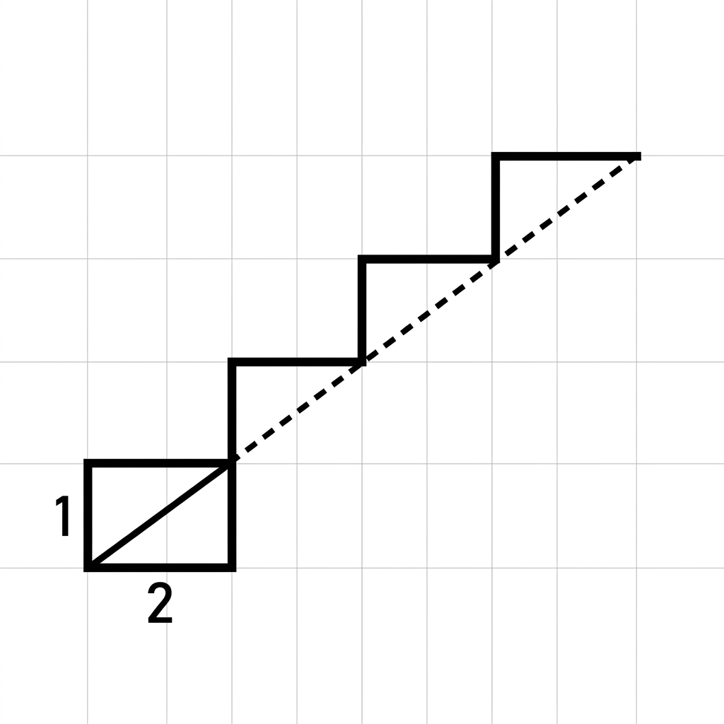 A staircase is built so that every step has the same height and depth. Because the ratio of the height to the depth is.