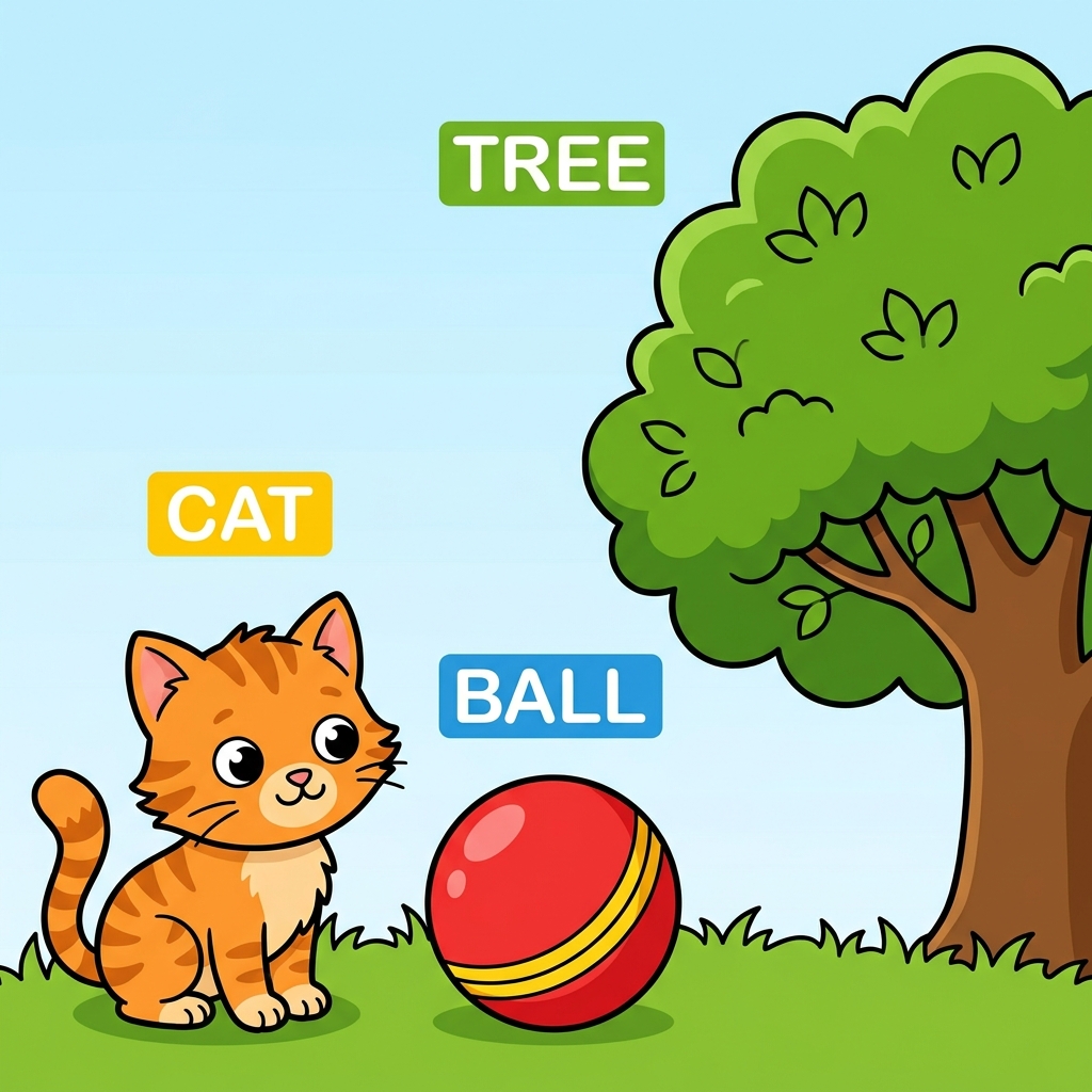 We can use adjectives for how big things are. This ball is big. Big is an adjective. It tells us how big the ball is.