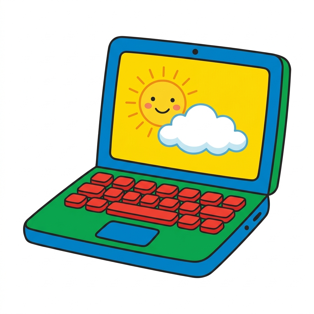 Touch the screen with me. This computer helps us work. It is a good tool.