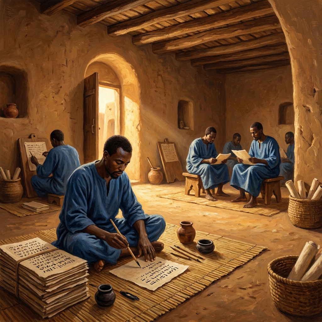 In Timbuktu, scholars wrote down trade records on paper. These manuscripts show exactly what was bought and sold in the 14th.